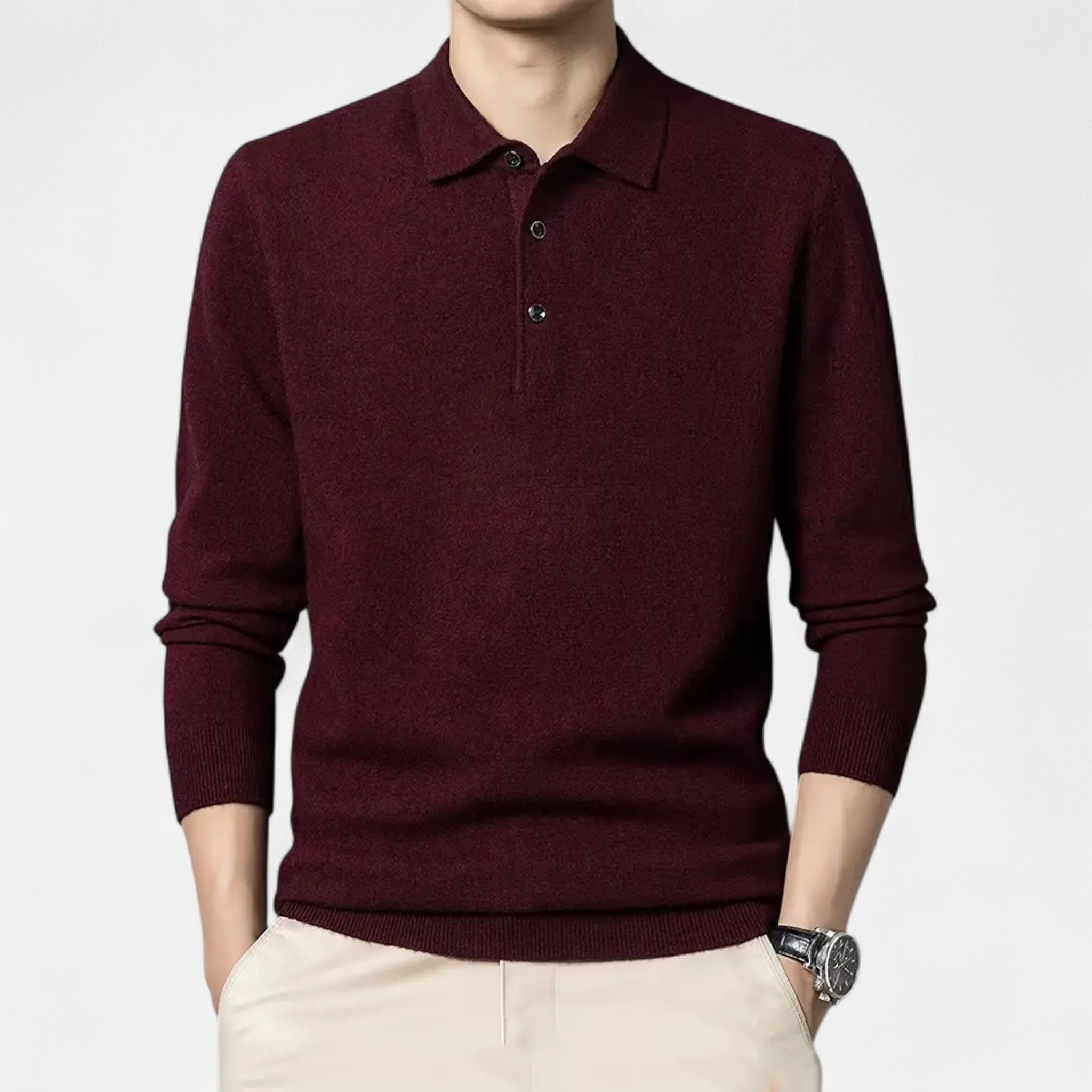 Solènne | Men’s Slim-Fit Knit Button-Collar Sweater