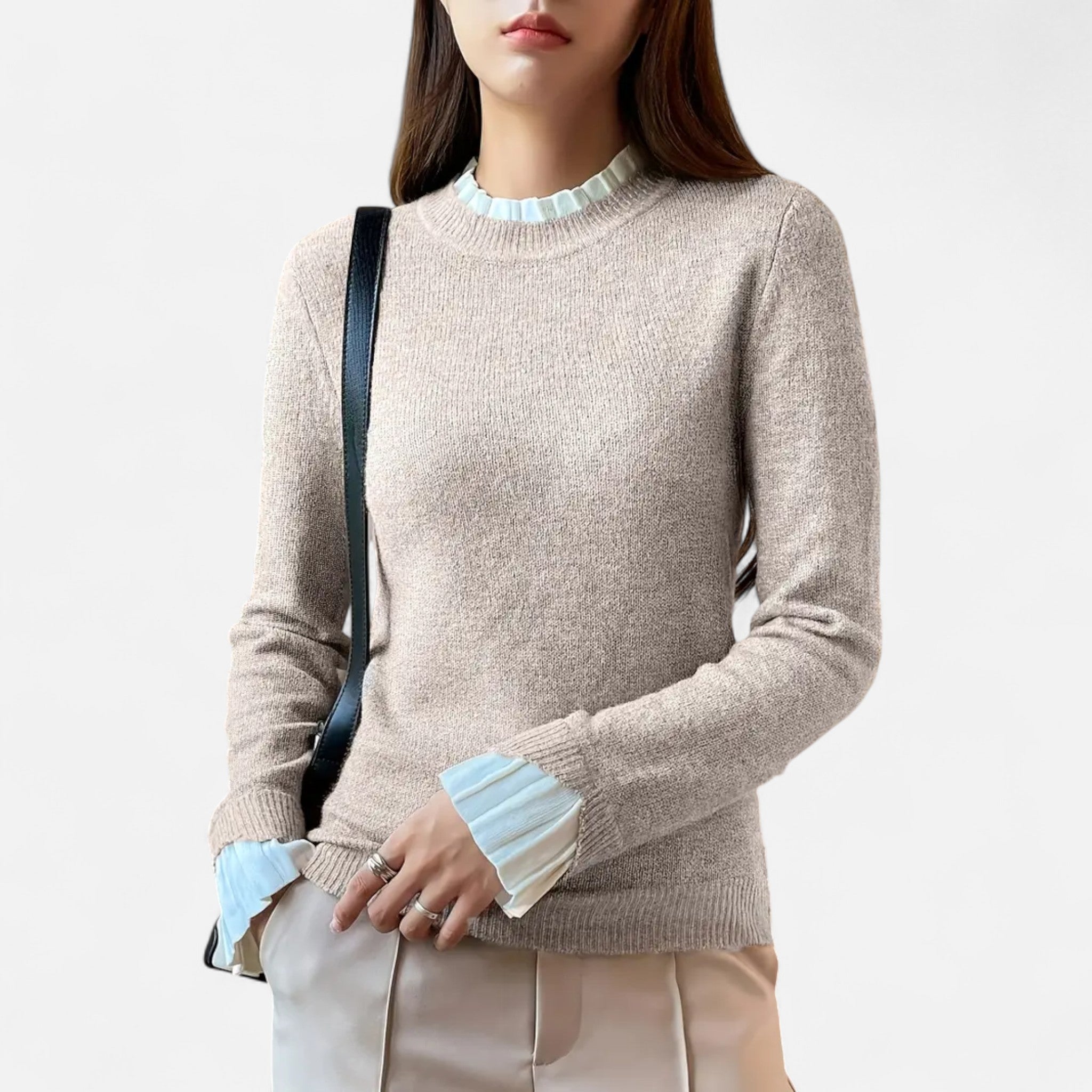 Solènne | Women’s Lettuce-Trim Crew-Neck Sweater