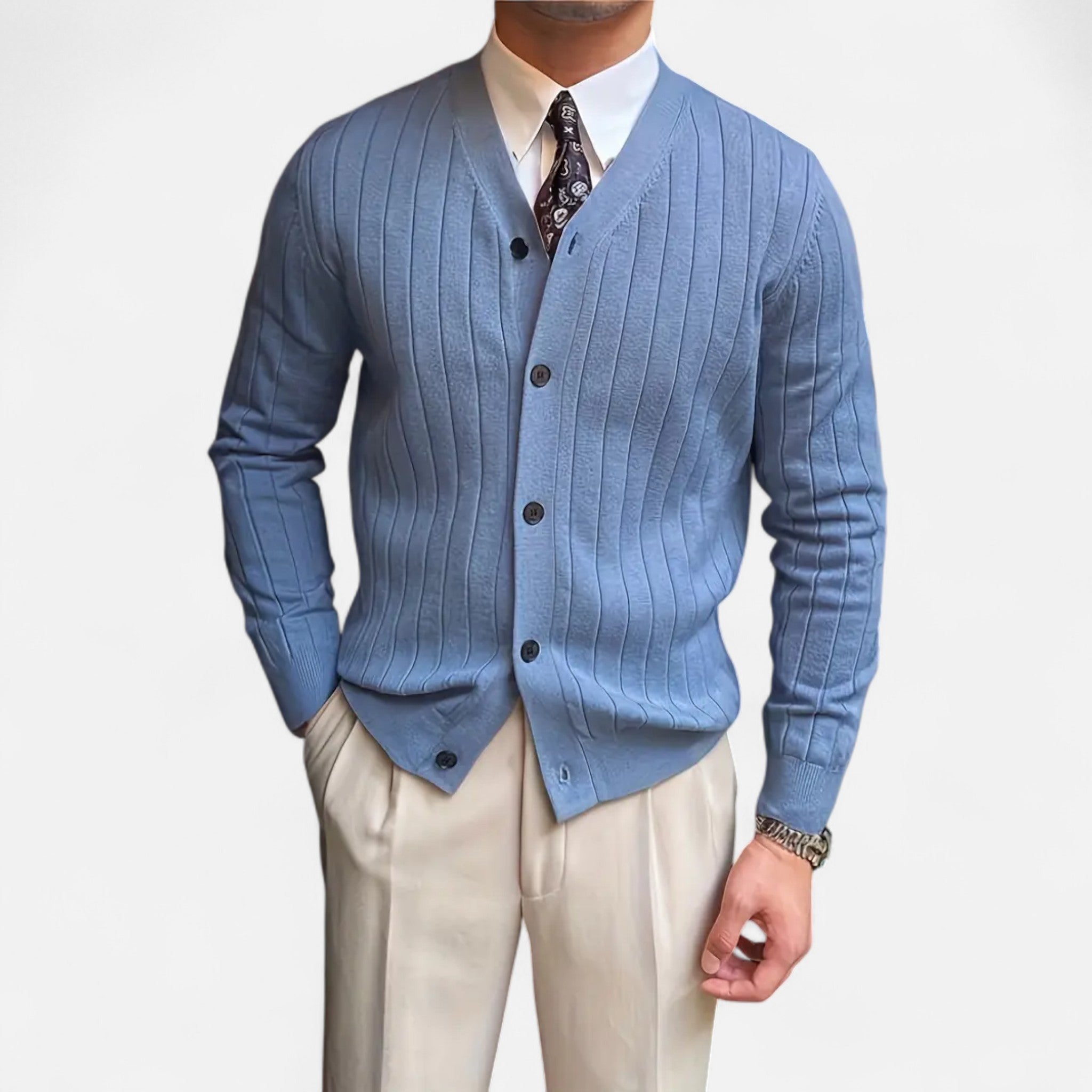 Solènne | Men’s Wool V-Neck Button-Front Cardigan