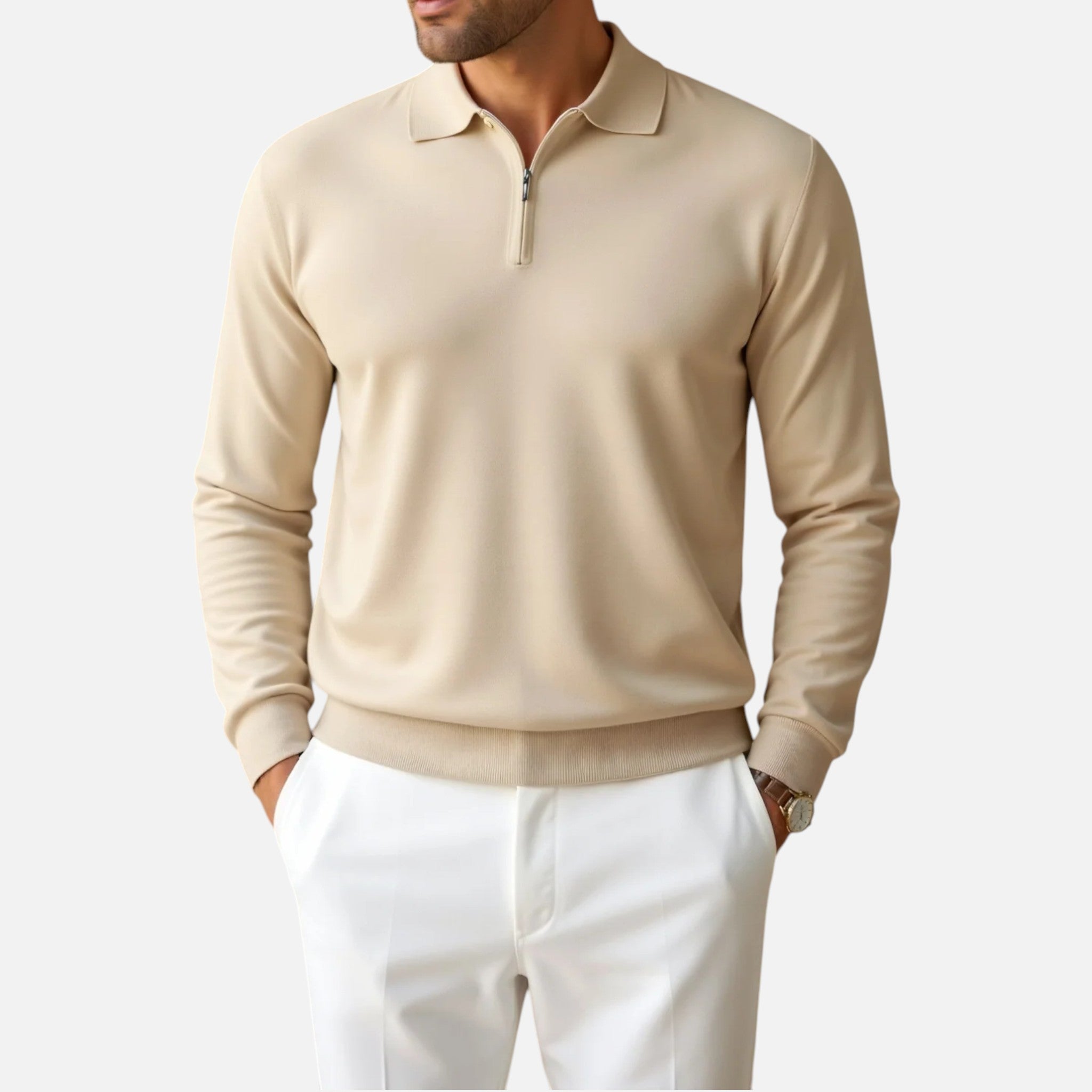 Solènne | Men’s Long-Sleeve Zip-Neck Polo