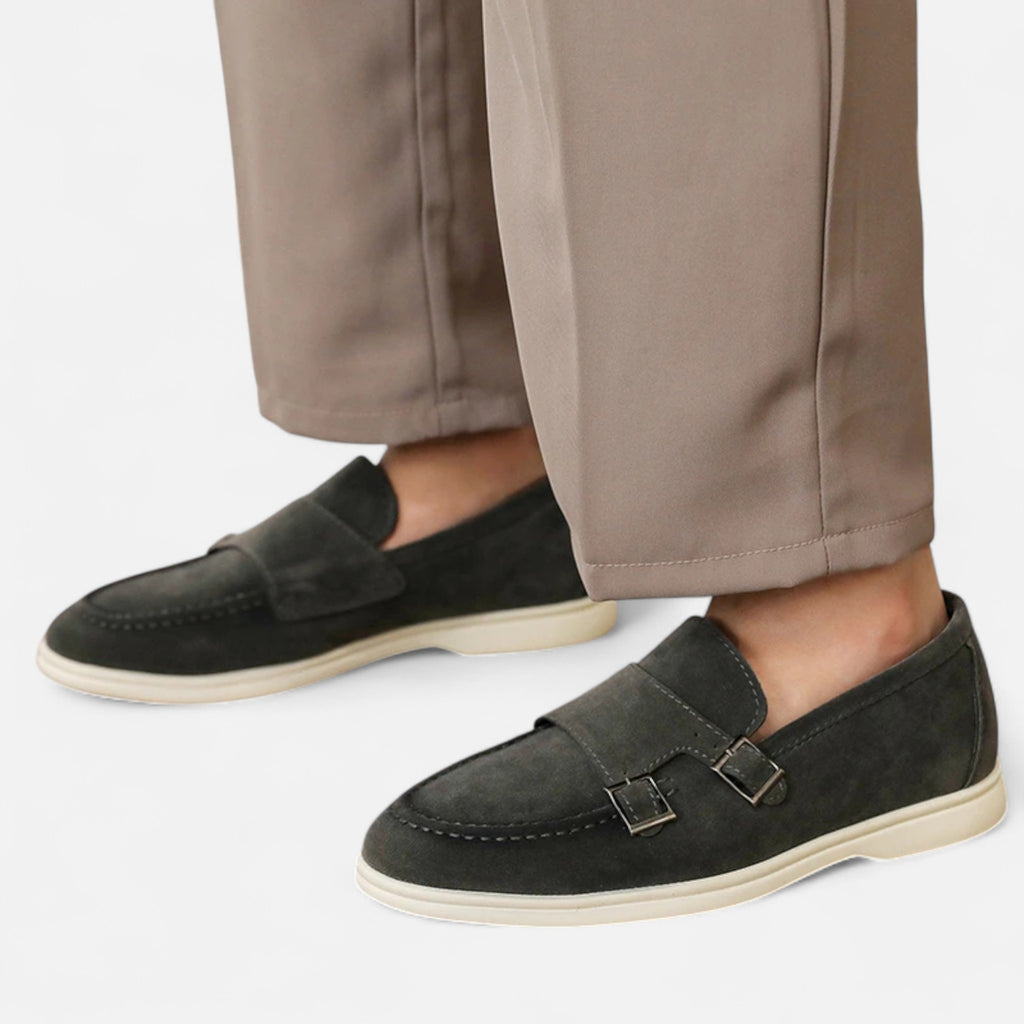 Solènne | Men’s Handmade Suede Double-Buckle Loafers