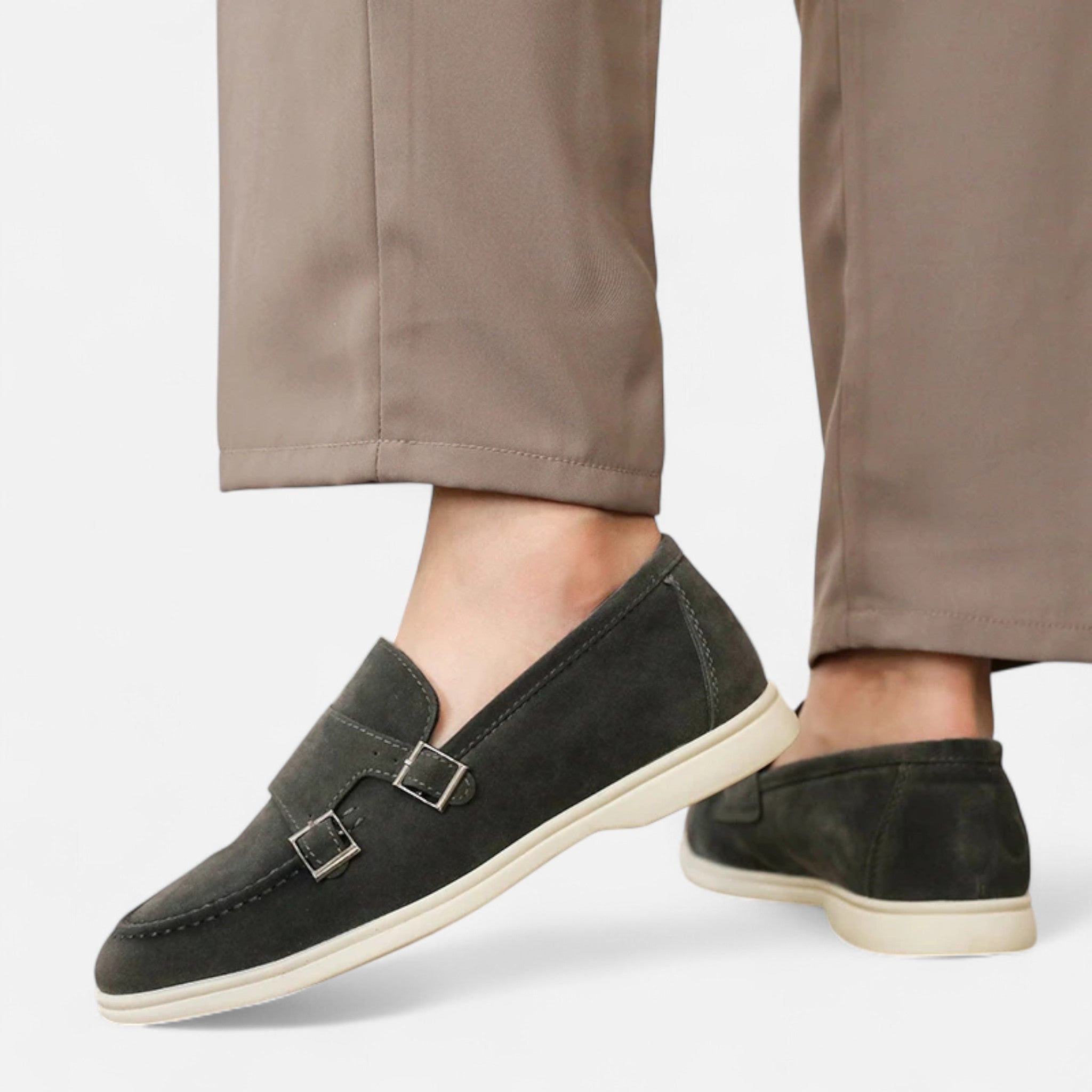 Solènne | Men’s Handmade Suede Double-Buckle Loafers