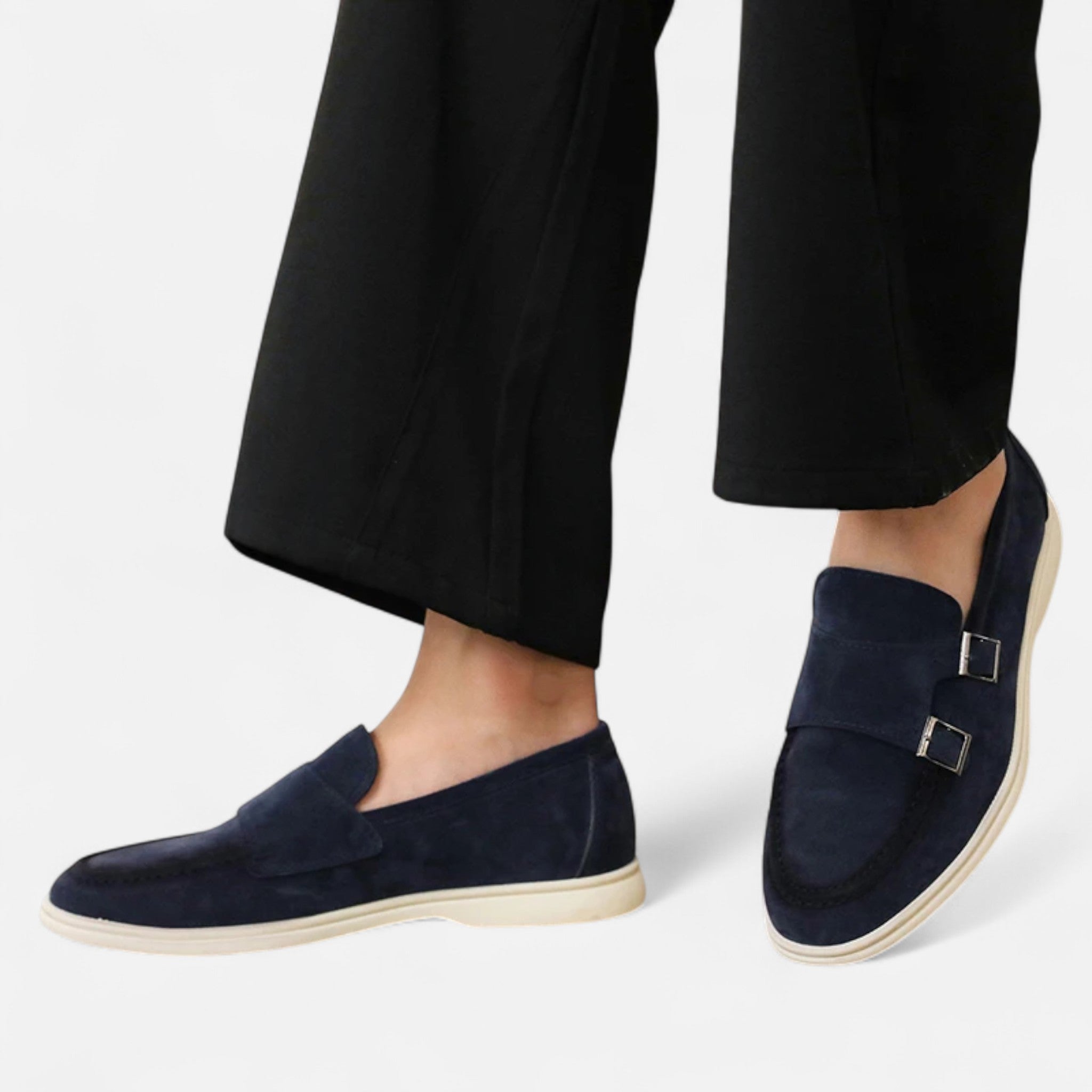 Solènne | Men’s Handmade Suede Double-Buckle Loafers