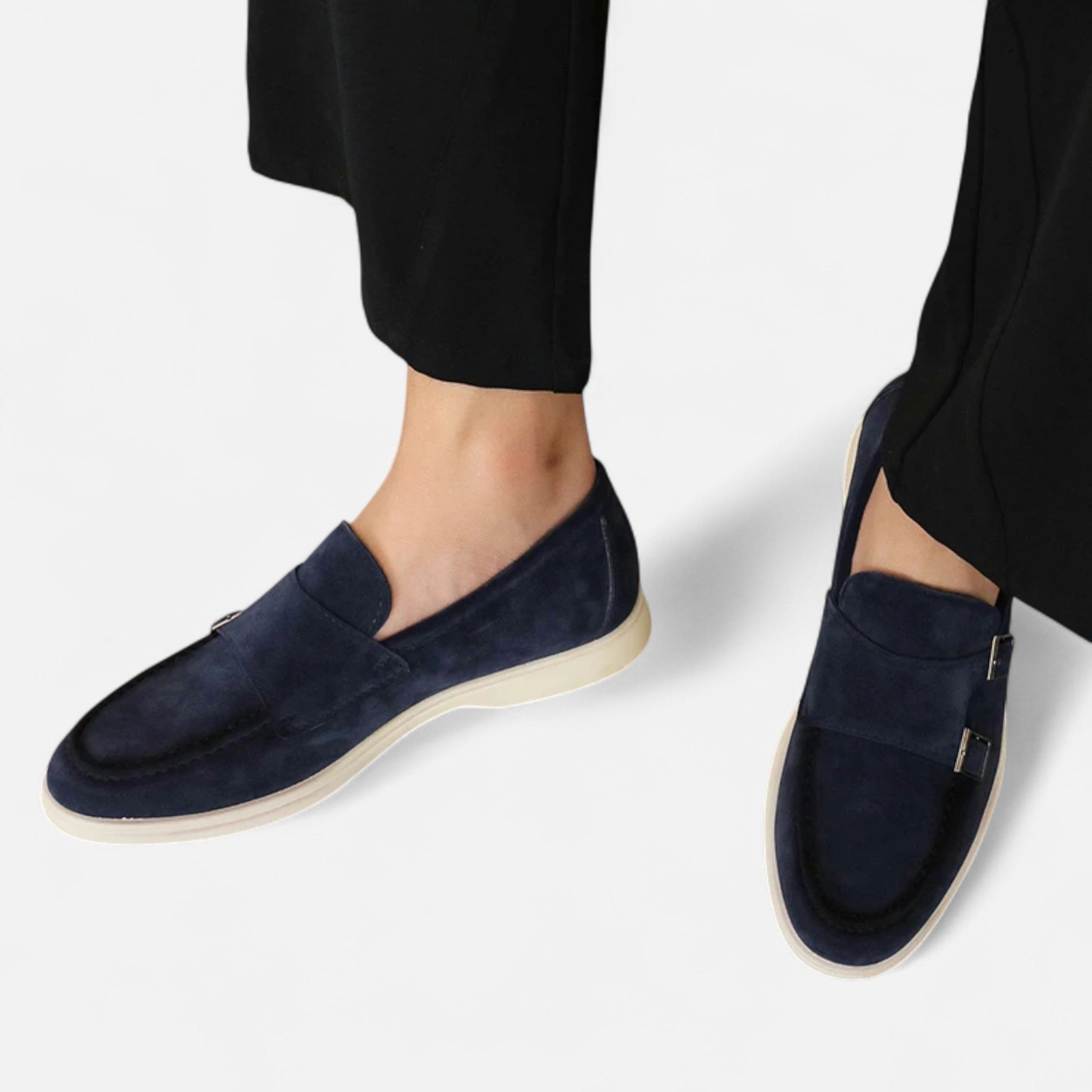 Solènne | Men’s Handmade Suede Double-Buckle Loafers