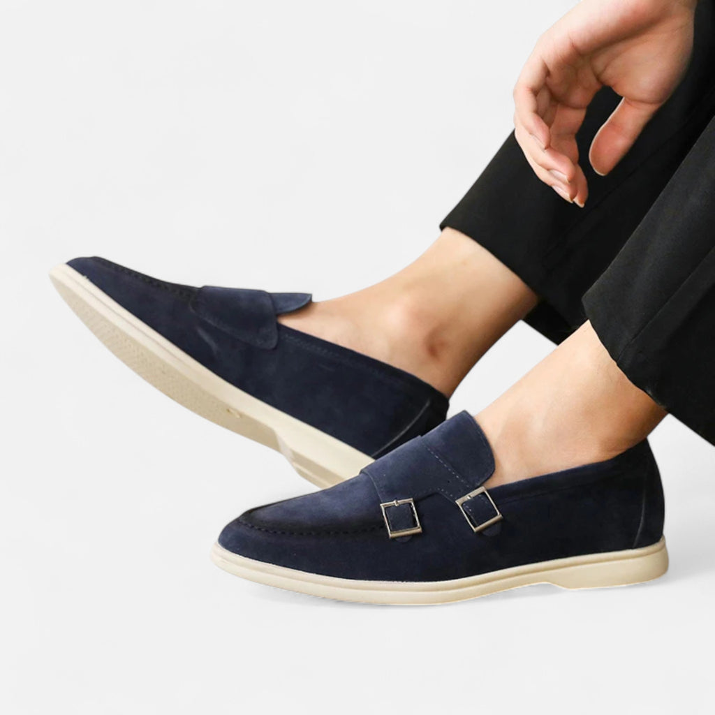 Solènne | Men’s Handmade Suede Double-Buckle Loafers