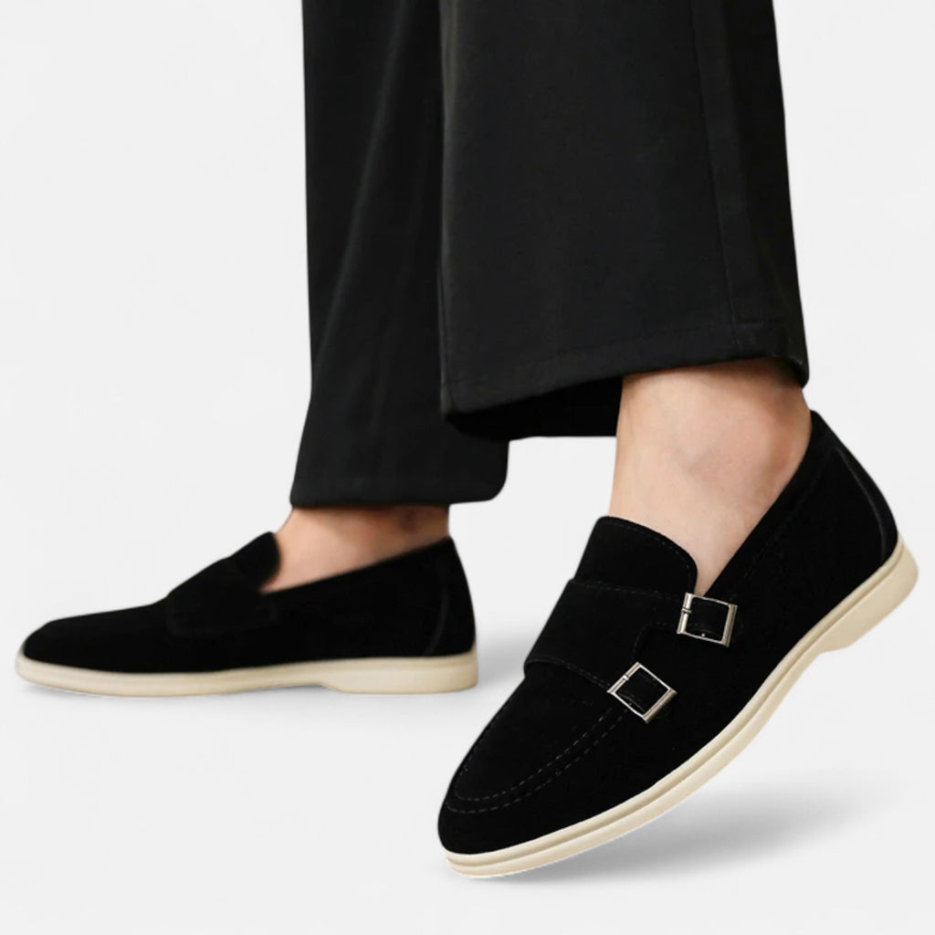 Solènne | Men’s Handmade Suede Double-Buckle Loafers