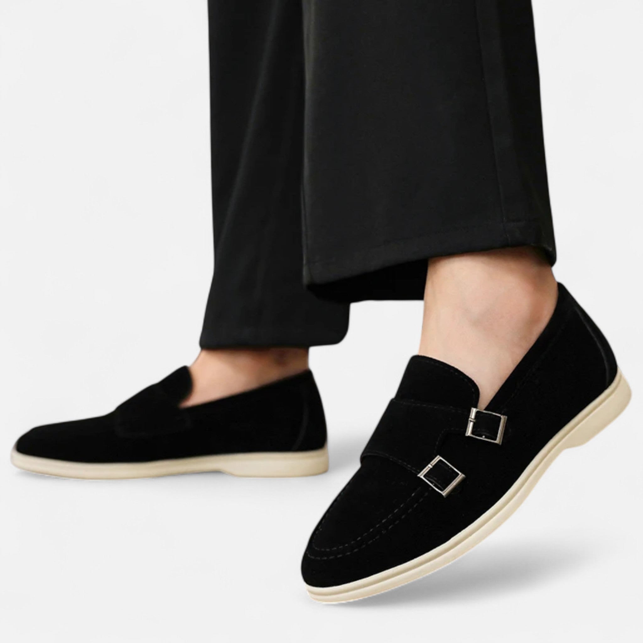 Solènne | Men’s Handmade Suede Double-Buckle Loafers