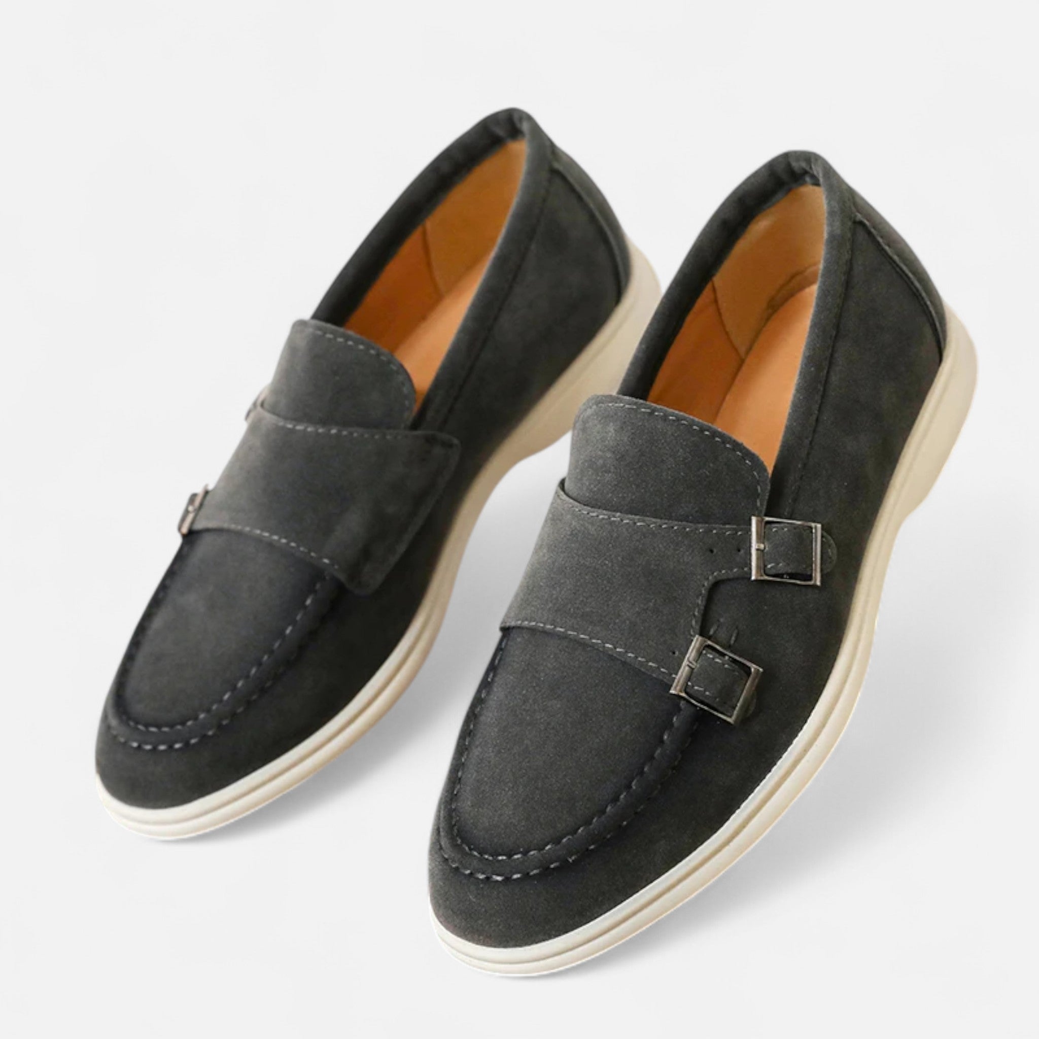 Solènne | Men’s Handmade Suede Double-Buckle Loafers