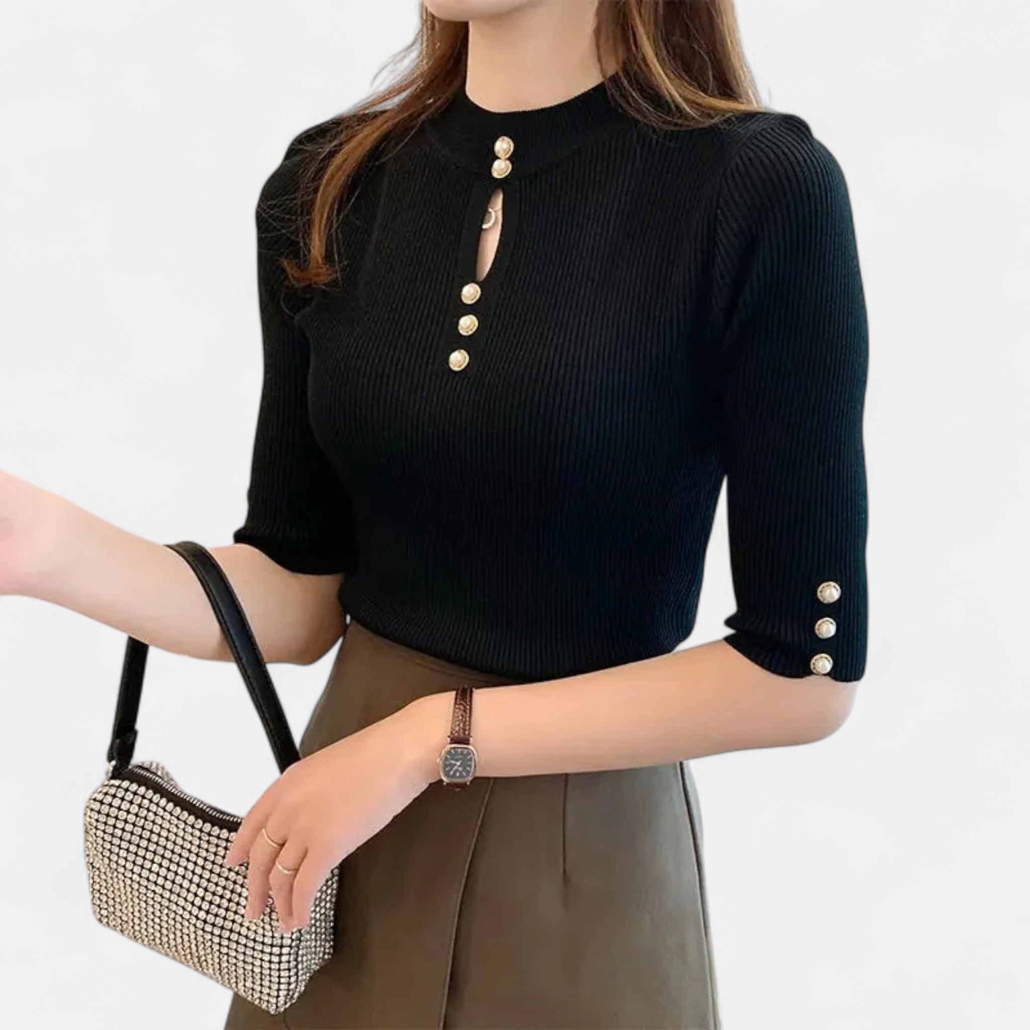 Solènne | Women’s Slim-Fit Knitted Short-Sleeve Sweater