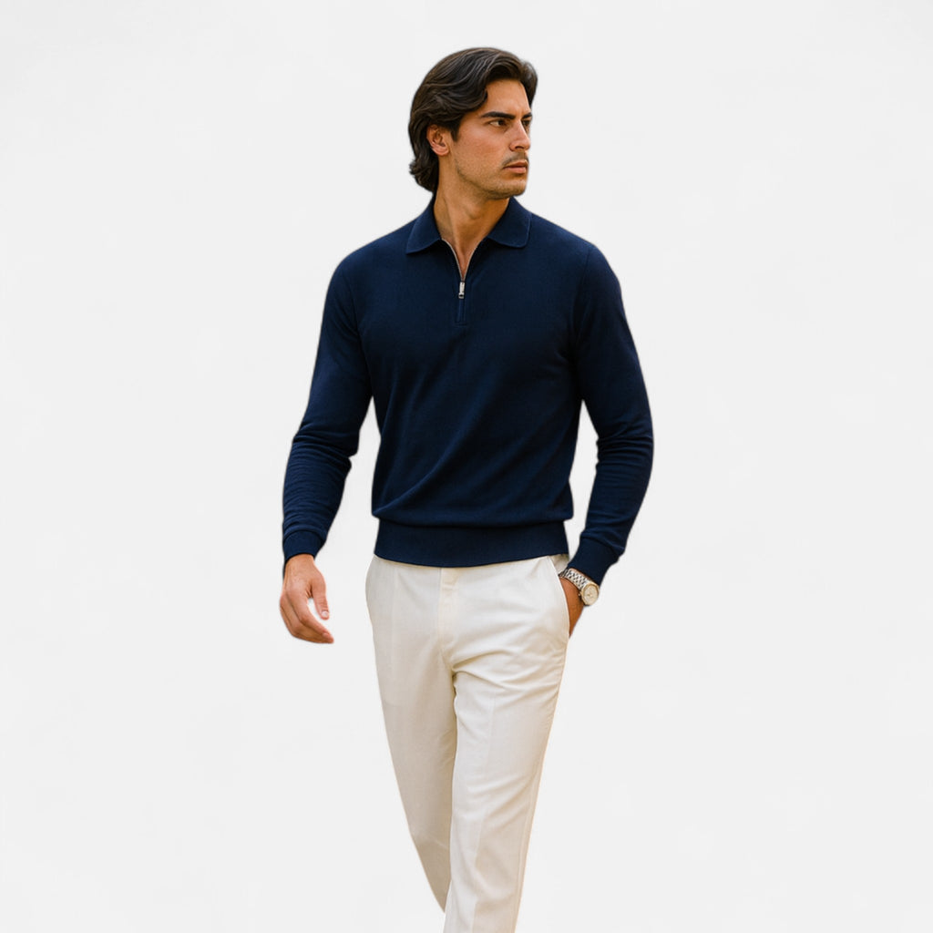 Solènne | Men’s Long-Sleeve Zip-Neck Polo