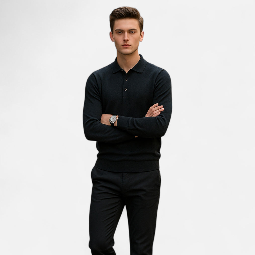 Solènne | Men’s Slim-Fit Knit Button-Collar Sweater