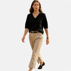 Solènne | Women’s V-Neck Rib-Knit Short-Sleeve Sweater