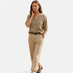 Solènne | Women’s V-Neck Rib-Knit Short-Sleeve Sweater