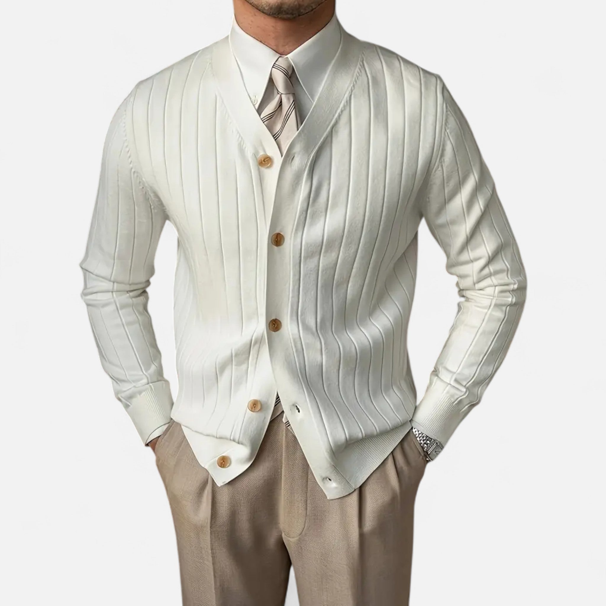 Solènne | Men’s Wool V-Neck Button-Front Cardigan