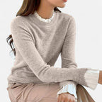Solènne | Women’s Lettuce-Trim Crew-Neck Sweater