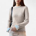 Solènne | Women’s Lettuce-Trim Crew-Neck Sweater