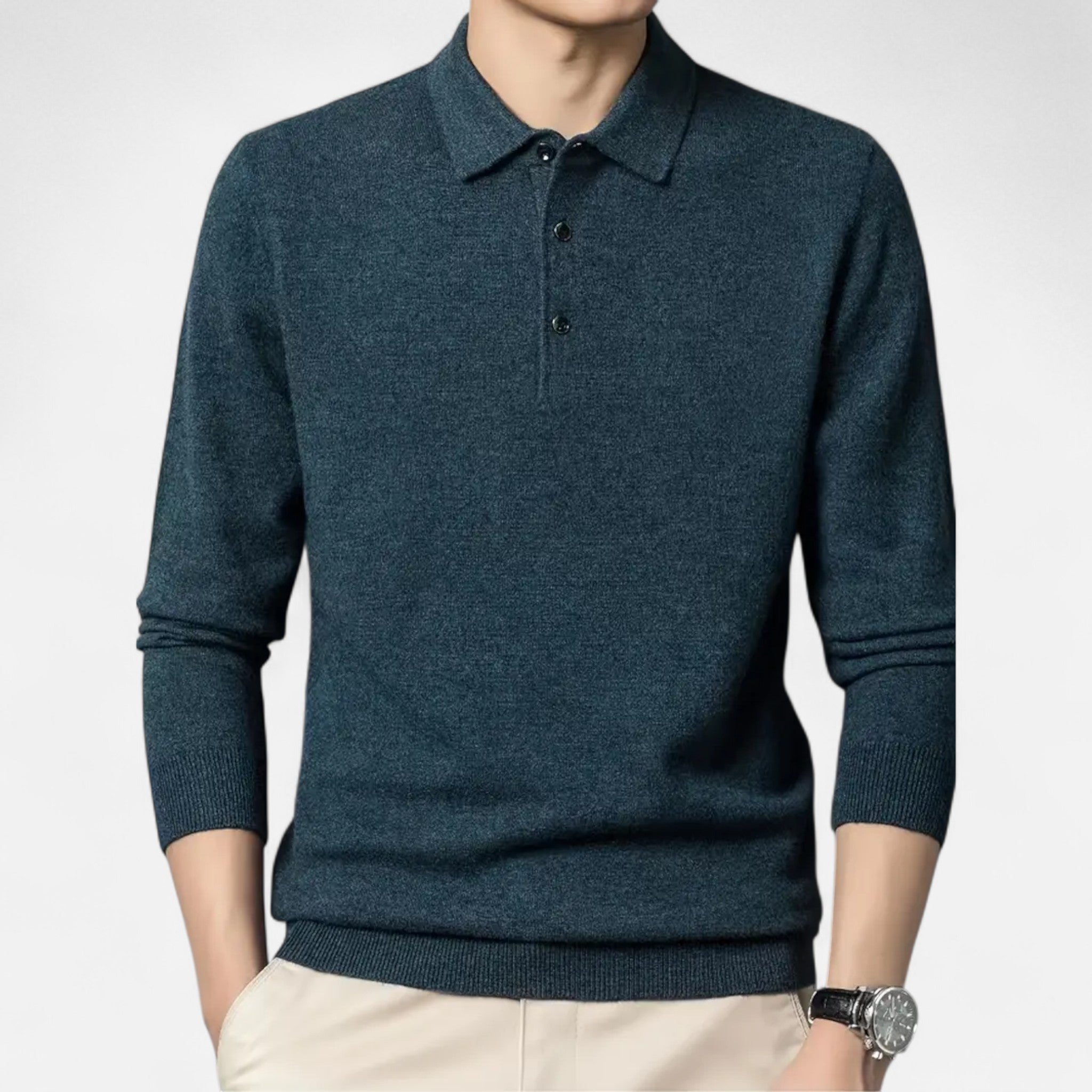 Solènne | Men’s Slim-Fit Knit Button-Collar Sweater
