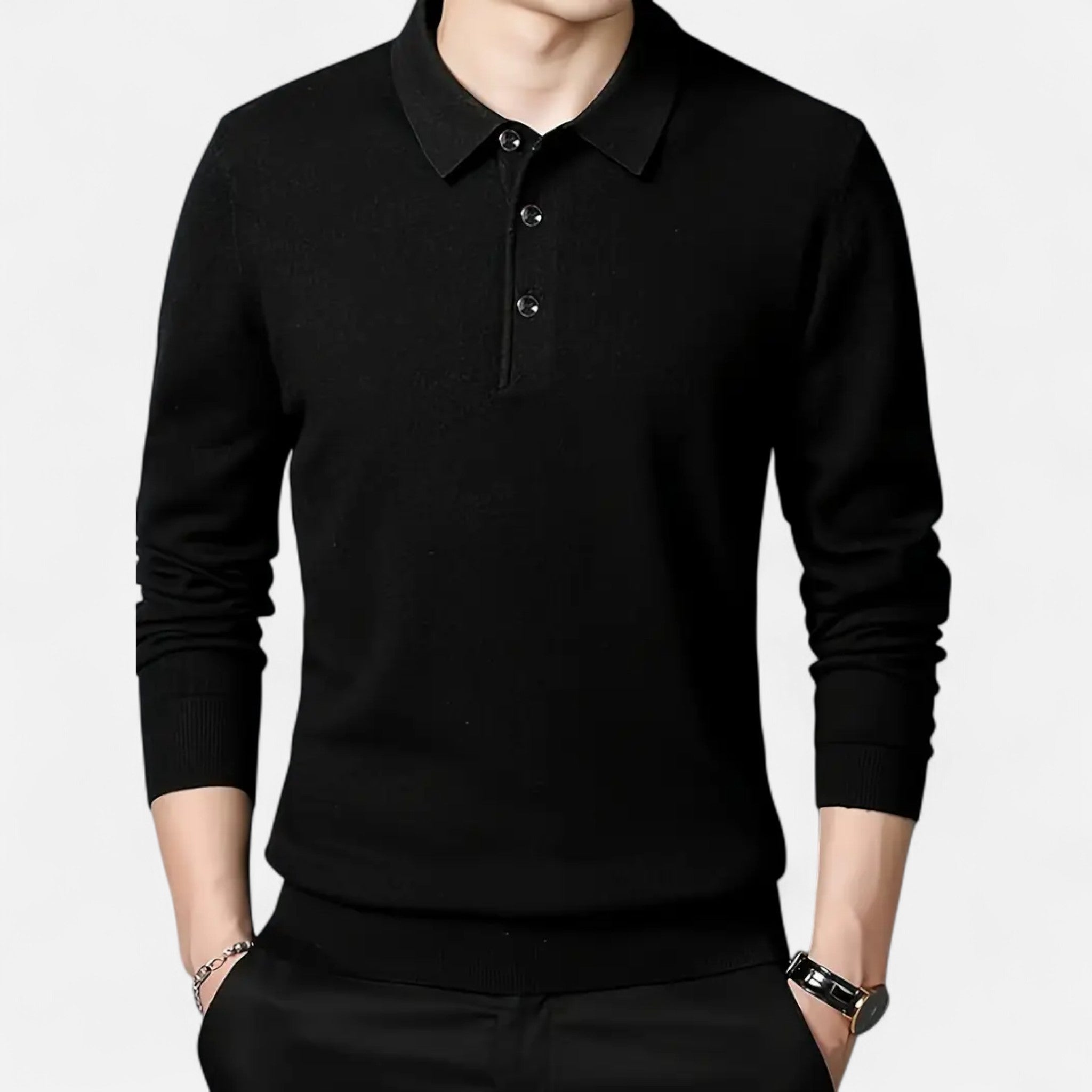 Solènne | Men’s Slim-Fit Knit Button-Collar Sweater