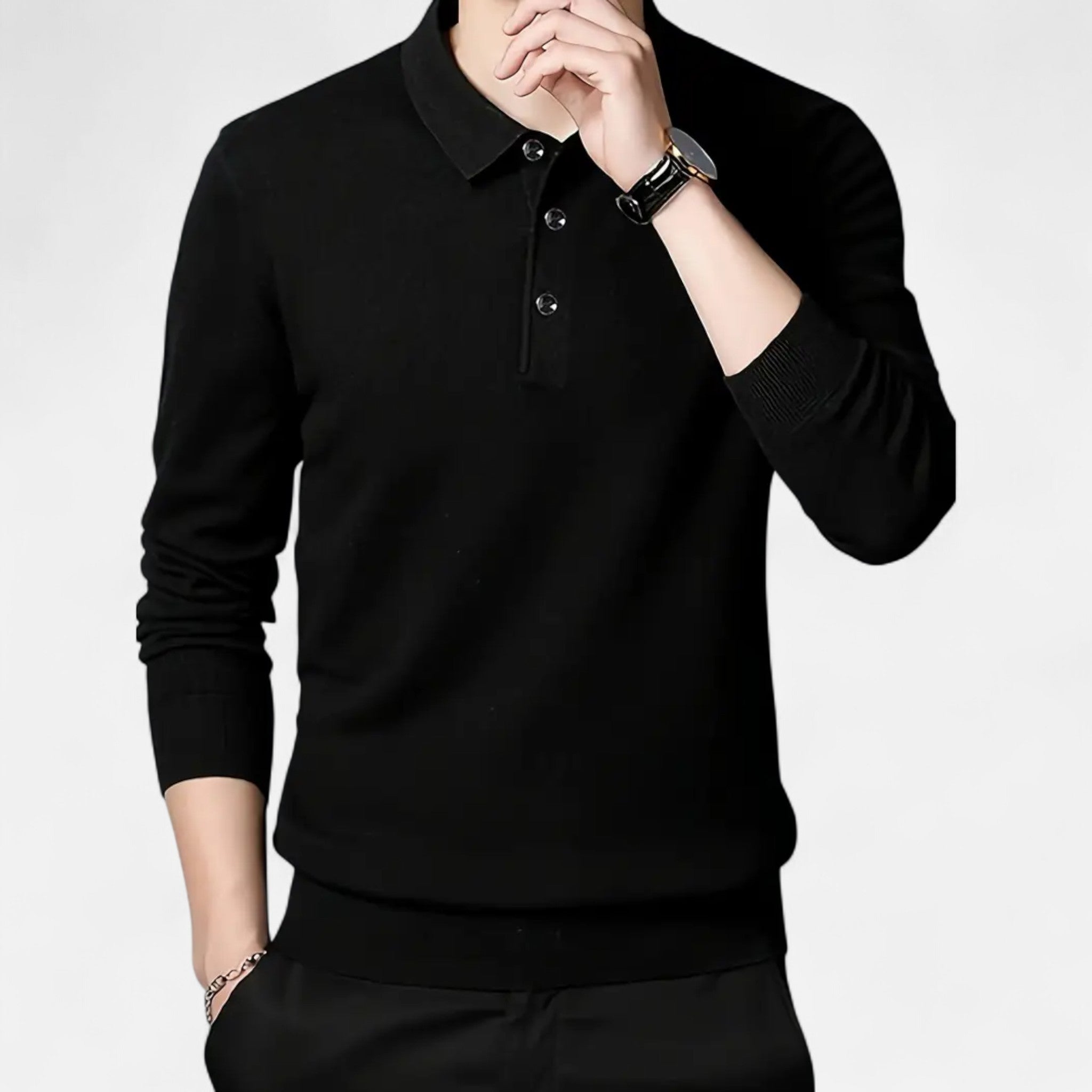 Solènne | Men’s Slim-Fit Knit Button-Collar Sweater