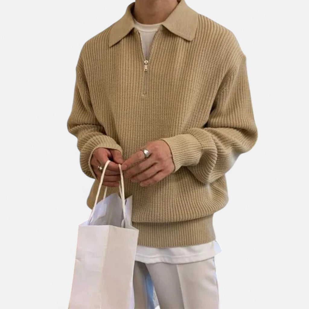 Solènne | Men’s Cotton Half-Zip Knit Sweater