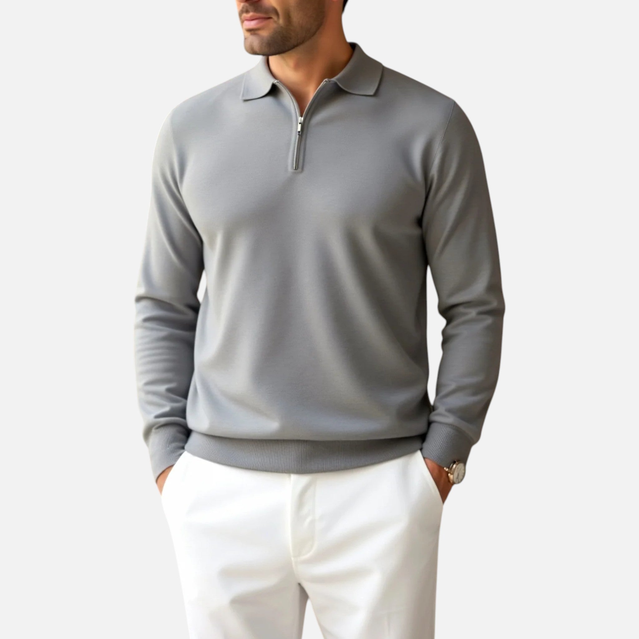 Solènne | Men’s Long-Sleeve Zip-Neck Polo